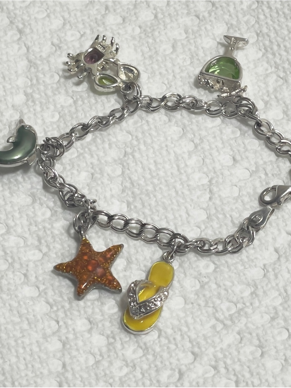 Solid 925 Sterling Silver Charm Bracelet with Charms